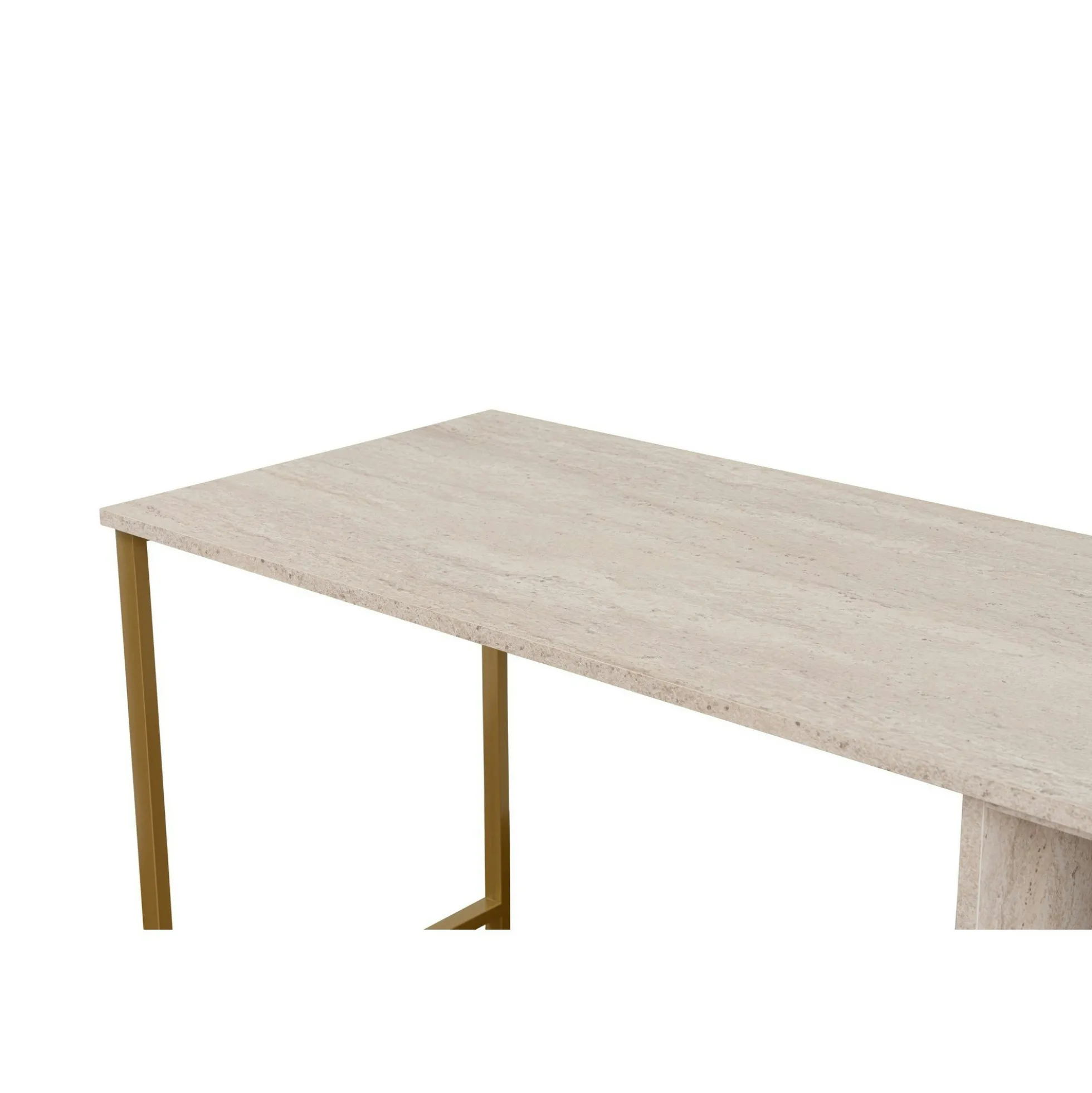 Bureau double avec rangement central - plateau effet travertin MARFA