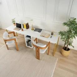 Bureau double blanc avec rangement central intégré MARFA