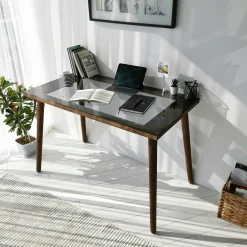 Bureau en bois foncé et verre noir - style moderne ANZIO