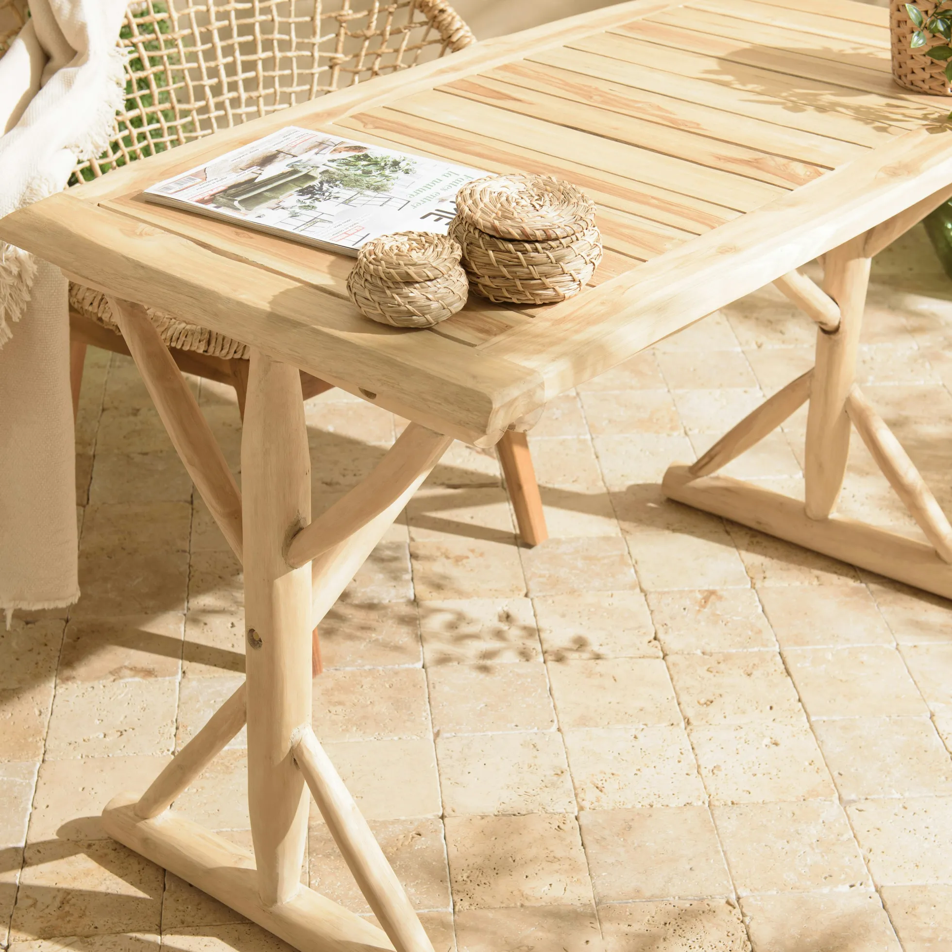 Bureau exotique rondins de teck naturel MANAK