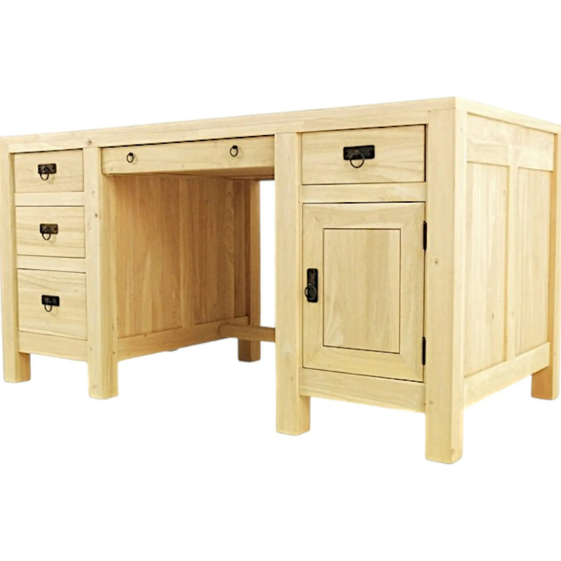 Bureau Hévéa 1 porte, 5 tiroirs 150x75x76cm TESSA