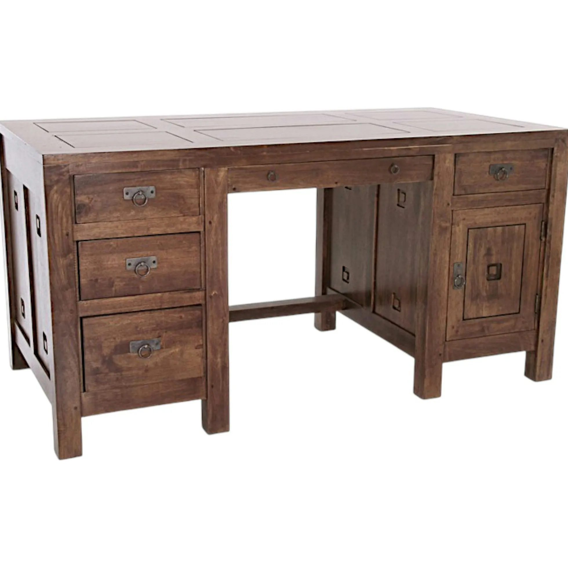 Bureau Hévéa 1 porte, 5 tiroirs 150x75x76cm TESSA
