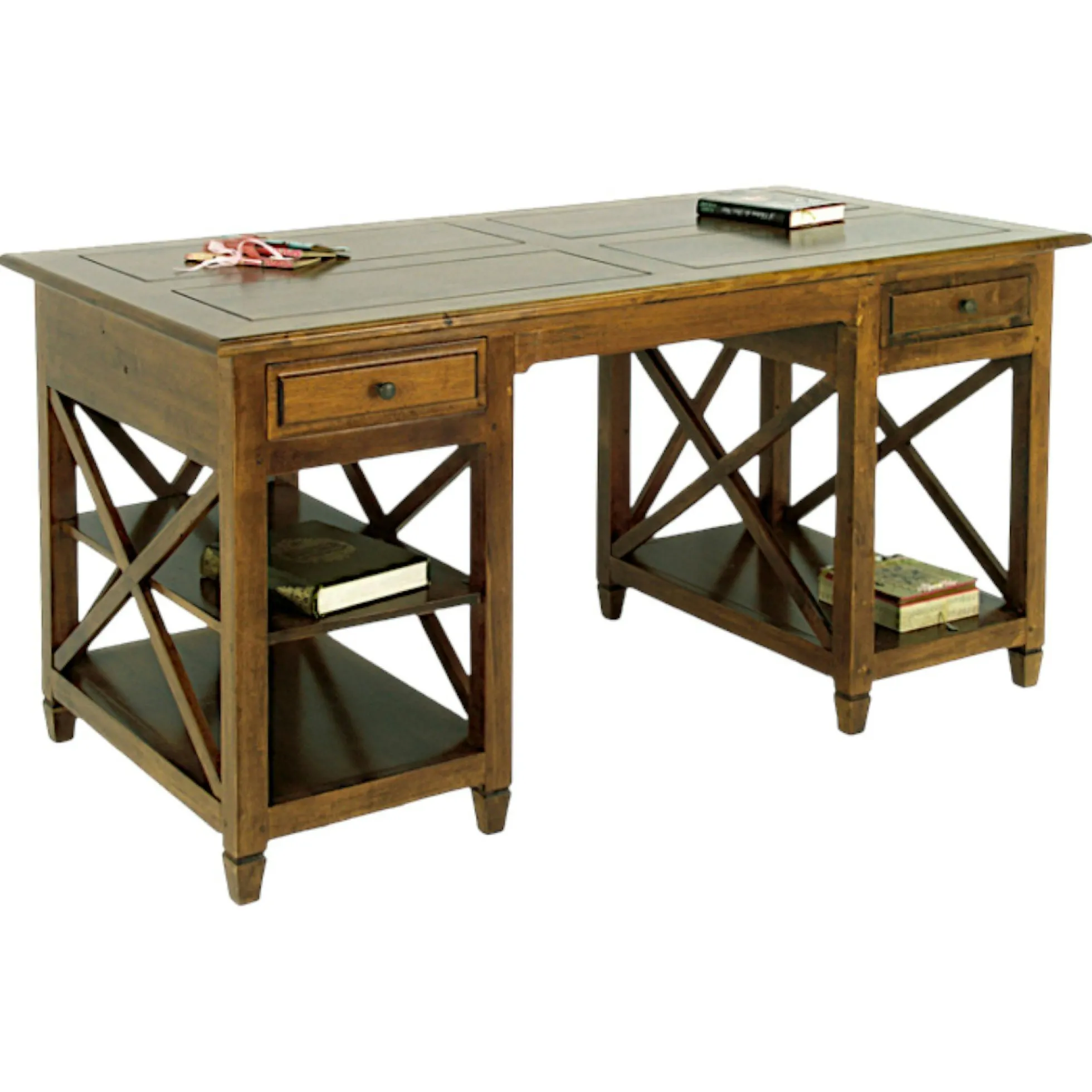 Bureau Hévéa 2 tiroirs, 3 niches 150x75x75cm MAORI TRADITION