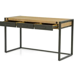 Bureau Inspiration Indus' en Acacia et Métal 3 tiroirs métal 140x60x78,5cm BROOKLYN