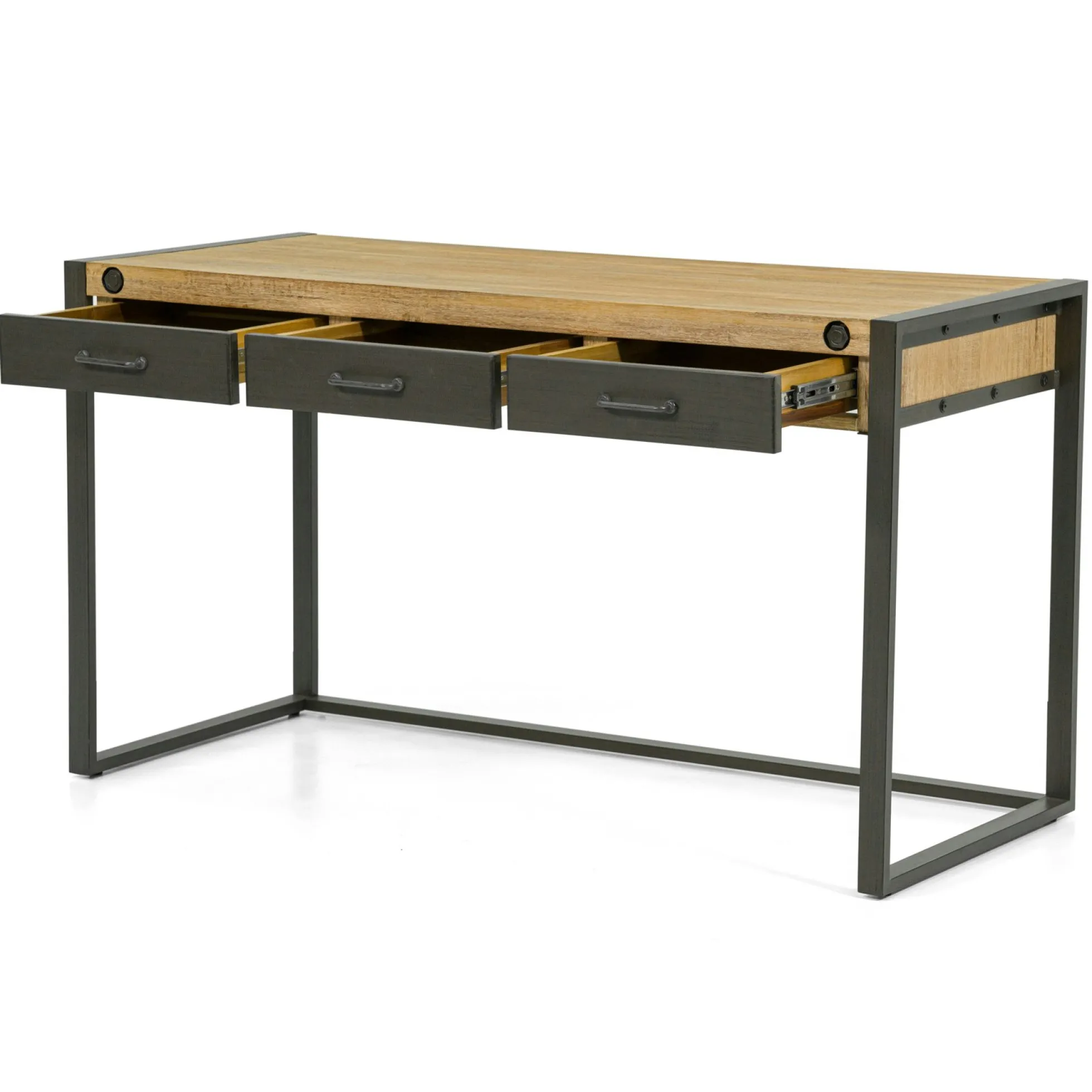 Bureau Inspiration Indus' en Acacia et Métal 3 tiroirs métal 140x60x78,5cm BROOKLYN
