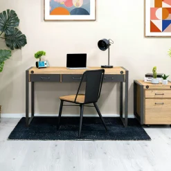 Bureau Inspiration Indus' en Acacia et Métal 3 tiroirs métal 140x60x78,5cm BROOKLYN