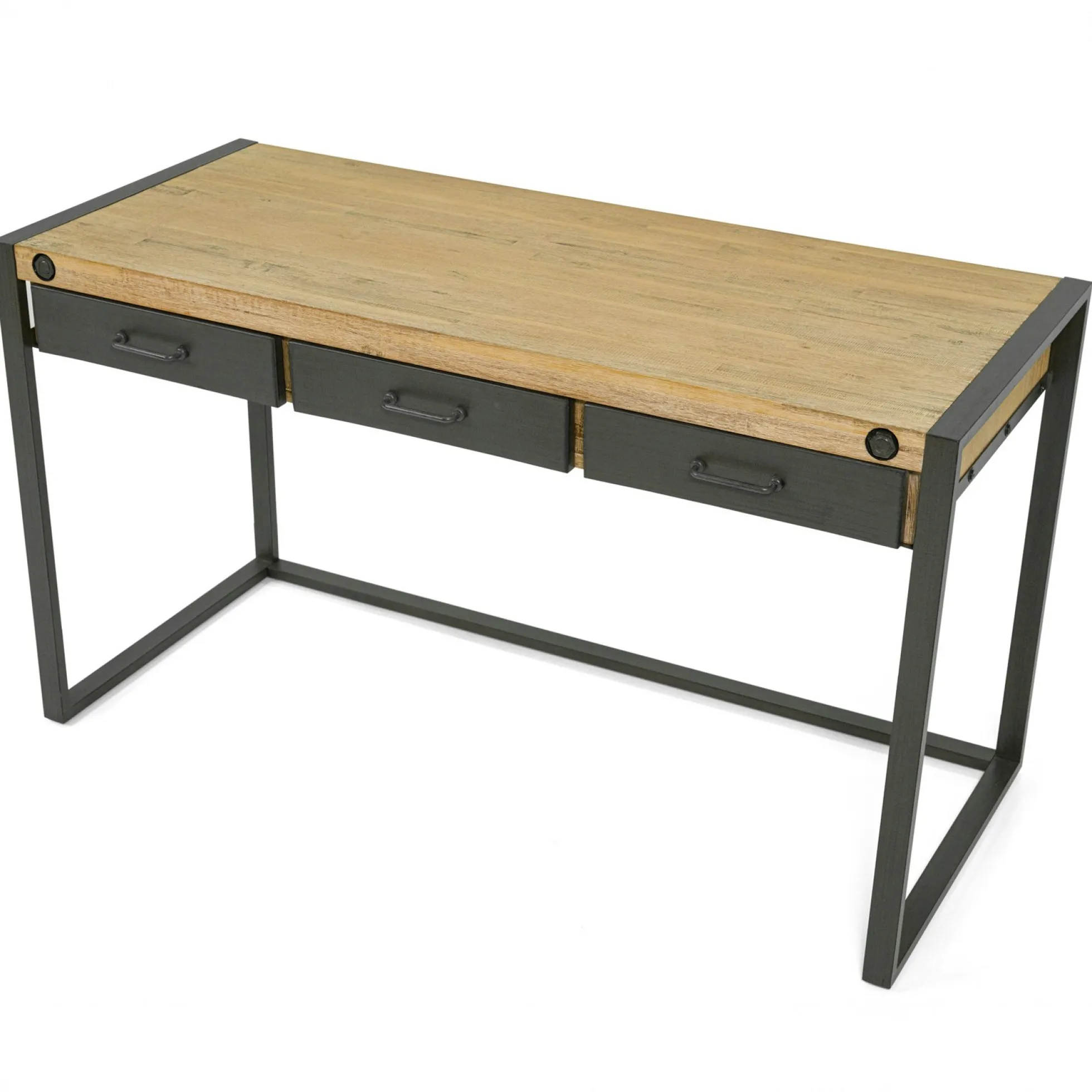 Bureau Inspiration Indus' en Acacia et Métal 3 tiroirs métal 140x60x78,5cm BROOKLYN