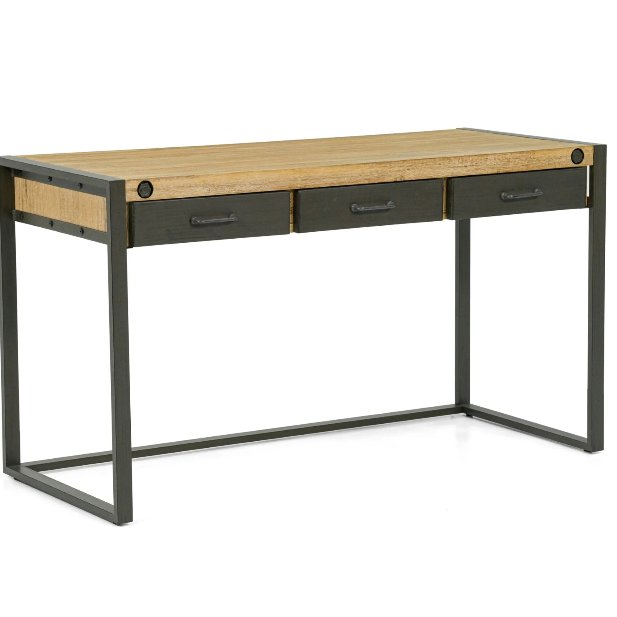 Bureau Inspiration Indus' en Acacia et Métal 3 tiroirs métal 140x60x78,5cm BROOKLYN