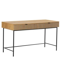Bureau 2 tiroirs décor effet bois rainuré noir et naturel OLETTA