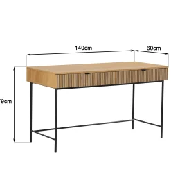 Bureau 2 tiroirs décor effet bois rainuré noir et naturel OLETTA