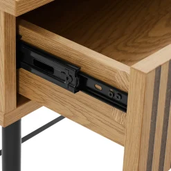 Bureau 2 tiroirs décor effet bois rainuré noir et naturel OLETTA
