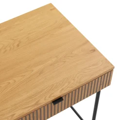 Bureau 2 tiroirs décor effet bois rainuré noir et naturel OLETTA