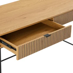 Bureau 2 tiroirs décor effet bois rainuré noir et naturel OLETTA