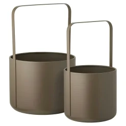 Cache-pot décoratif salon à anse en métal marron (lot de 2)