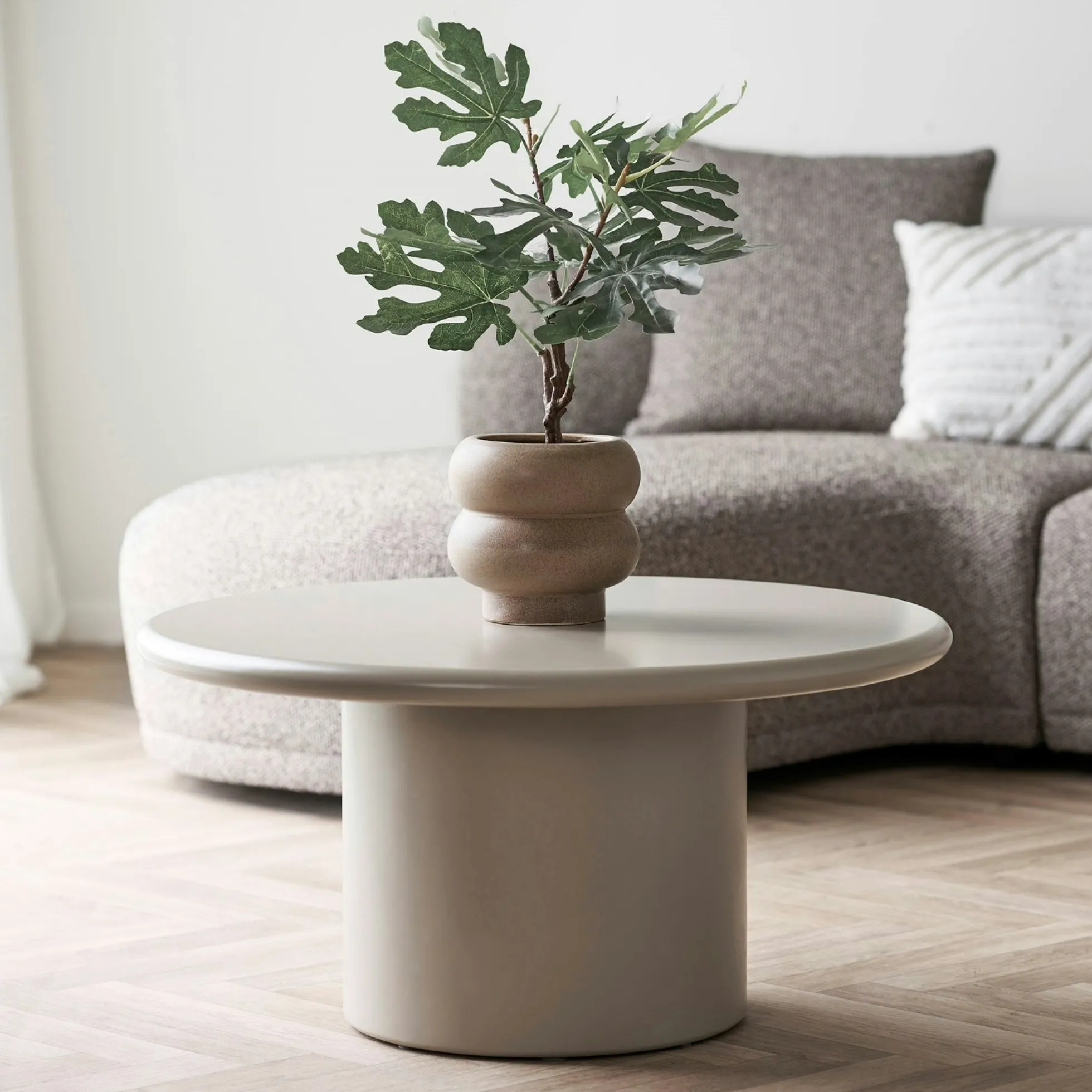 Cache-pot design organique céramique beige H 17,5 cm