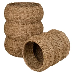 Cache-pot en jonc de mer pour grandes plantes, forme ronde (lot de 2)