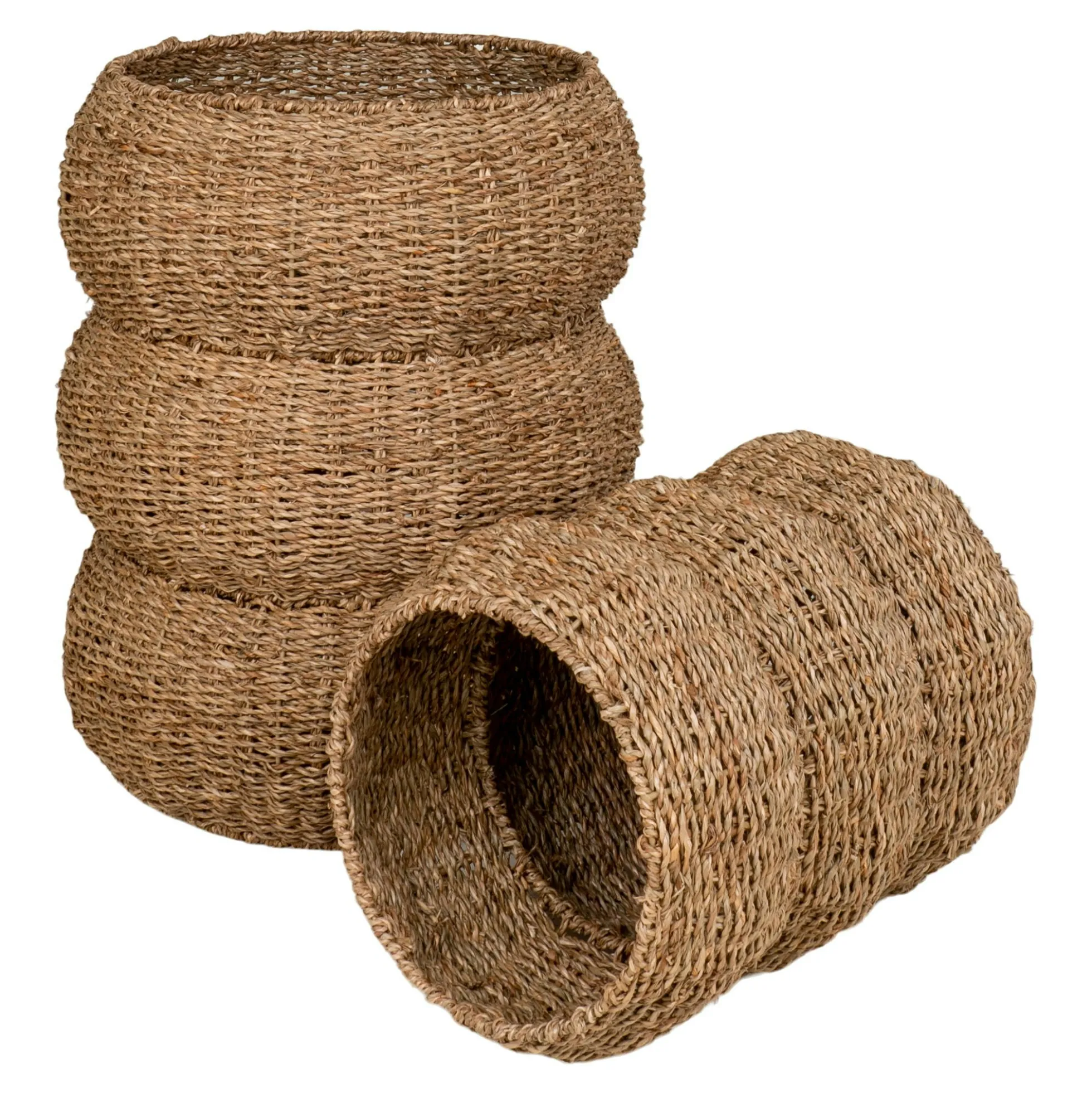 Cache-pot en jonc de mer pour grandes plantes, forme ronde (lot de 2)