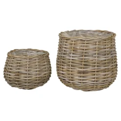 Cache-pot en rotin, forme boule (lot de 2)
