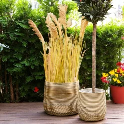 Cache-pot en rotin pour grandes plantes (lot de 2)