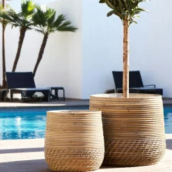 Cache-pot en rotin pour grandes plantes (lot de 2)