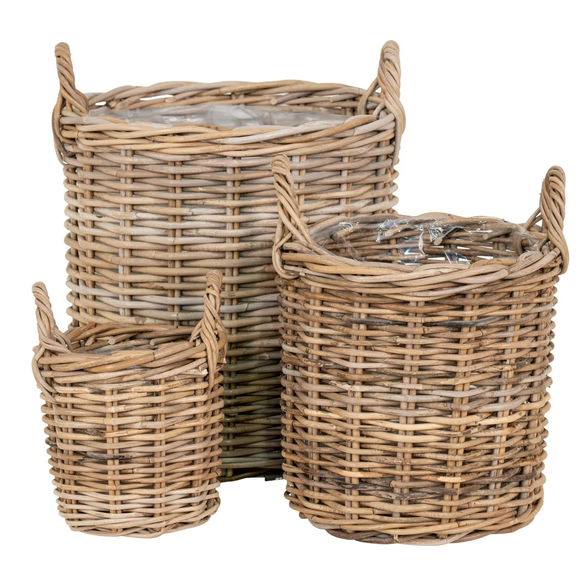 Cache-pot en rotin tressé avec anses (lot de 3)