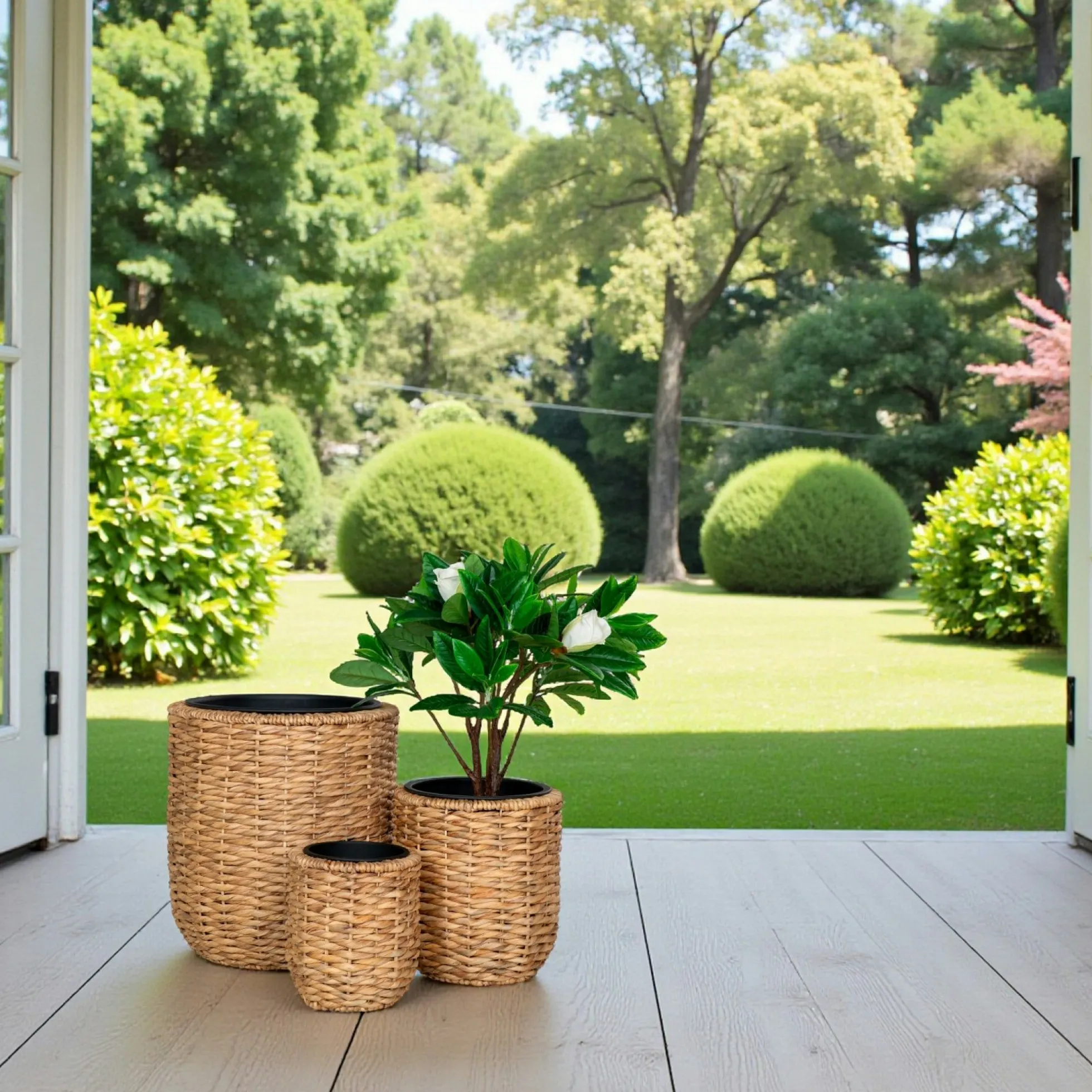 Cache-pot rond fibre naturelle tressée (lot de 3)