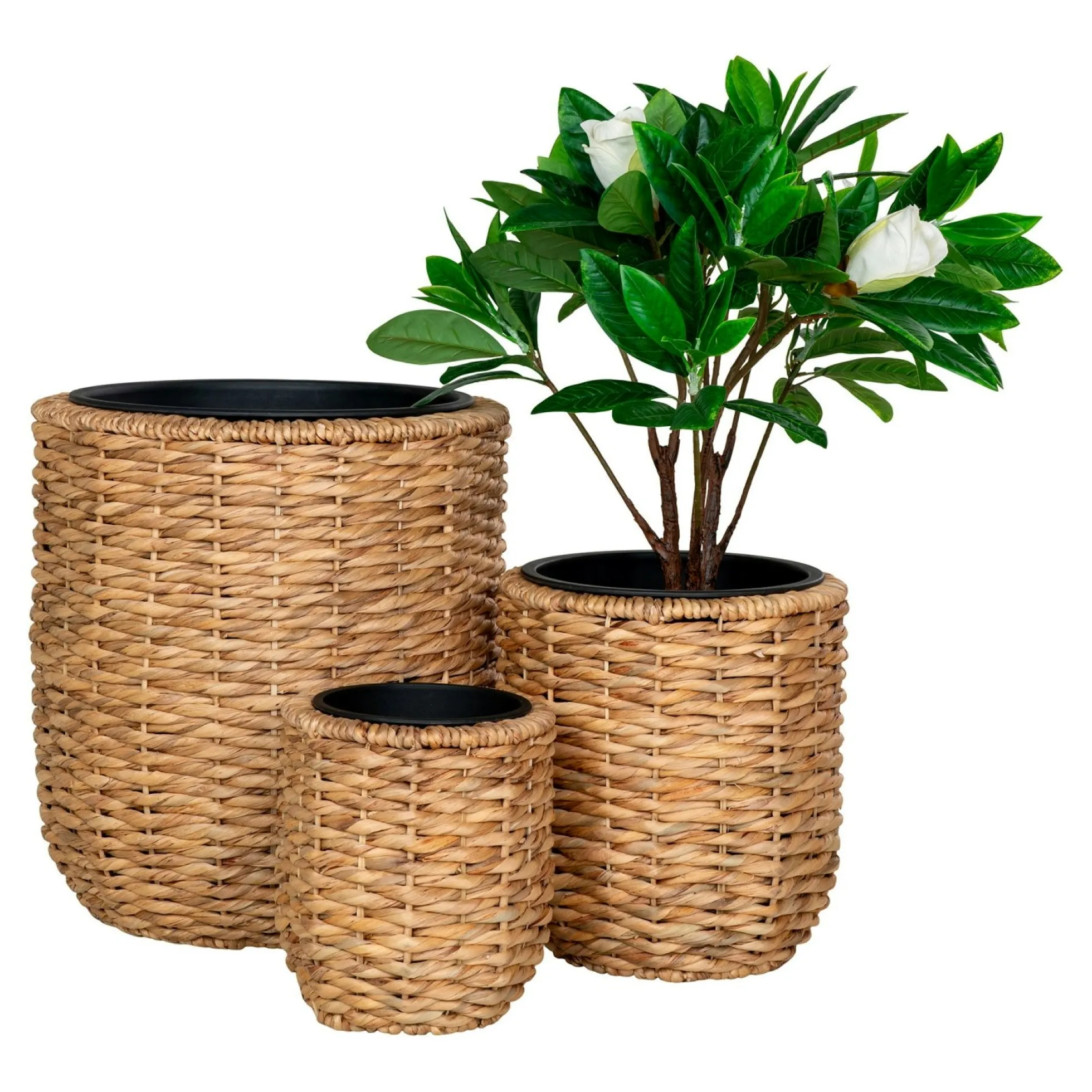 Cache-pot rond fibre naturelle tressée (lot de 3)