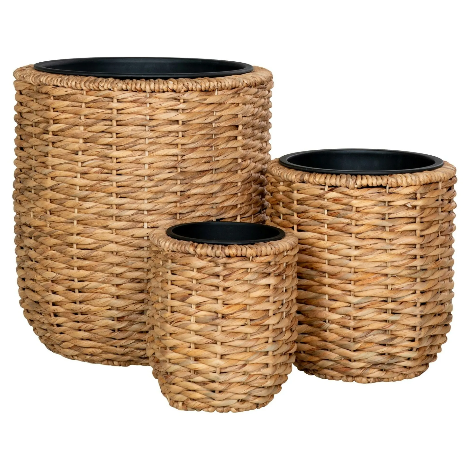 Cache-pot rond fibre naturelle tressée (lot de 3)