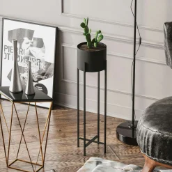 Cache-pot sur pied en métal noir – style moderne, 78 cm