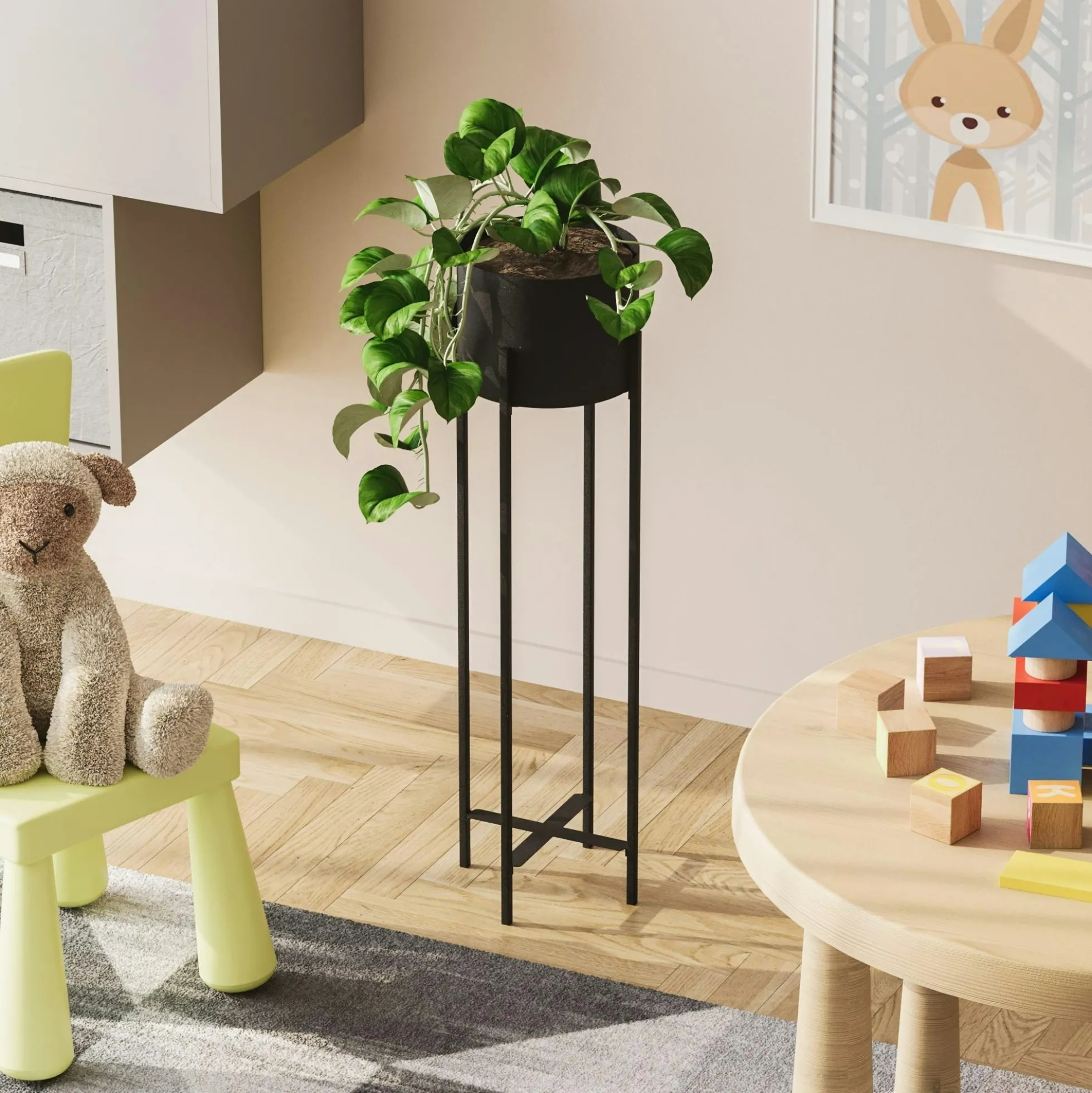 Cache-pot sur pied en métal noir – style moderne, 78 cm