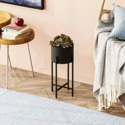 Cache-pot sur pied en métal noir – style moderne