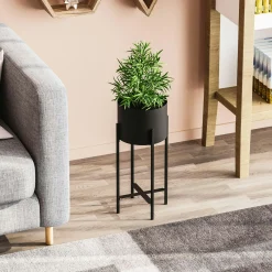 Cache-pot sur pied en métal noir – style moderne