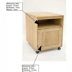 Caisson de bureau à roulettes hévéa 1 porte 60cm OLGA