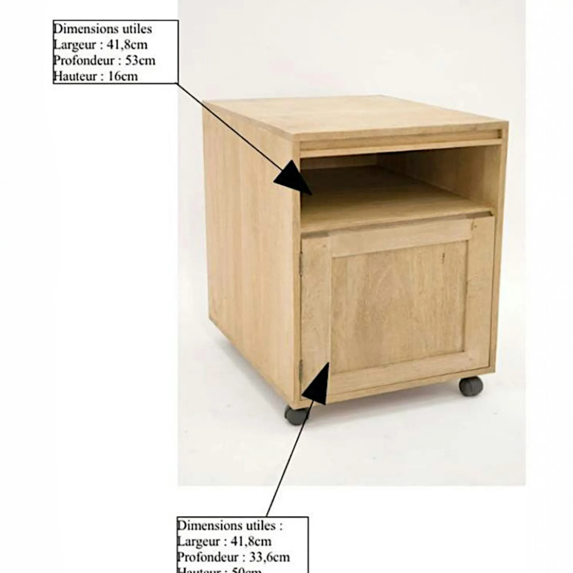 Caisson de bureau à roulettes hévéa 1 porte 60cm OLGA
