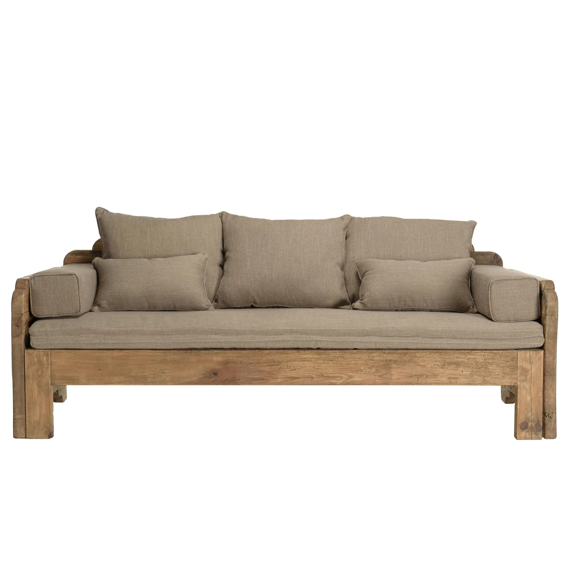 Canapé convertible en bois recyclé coussins taupe DENVER