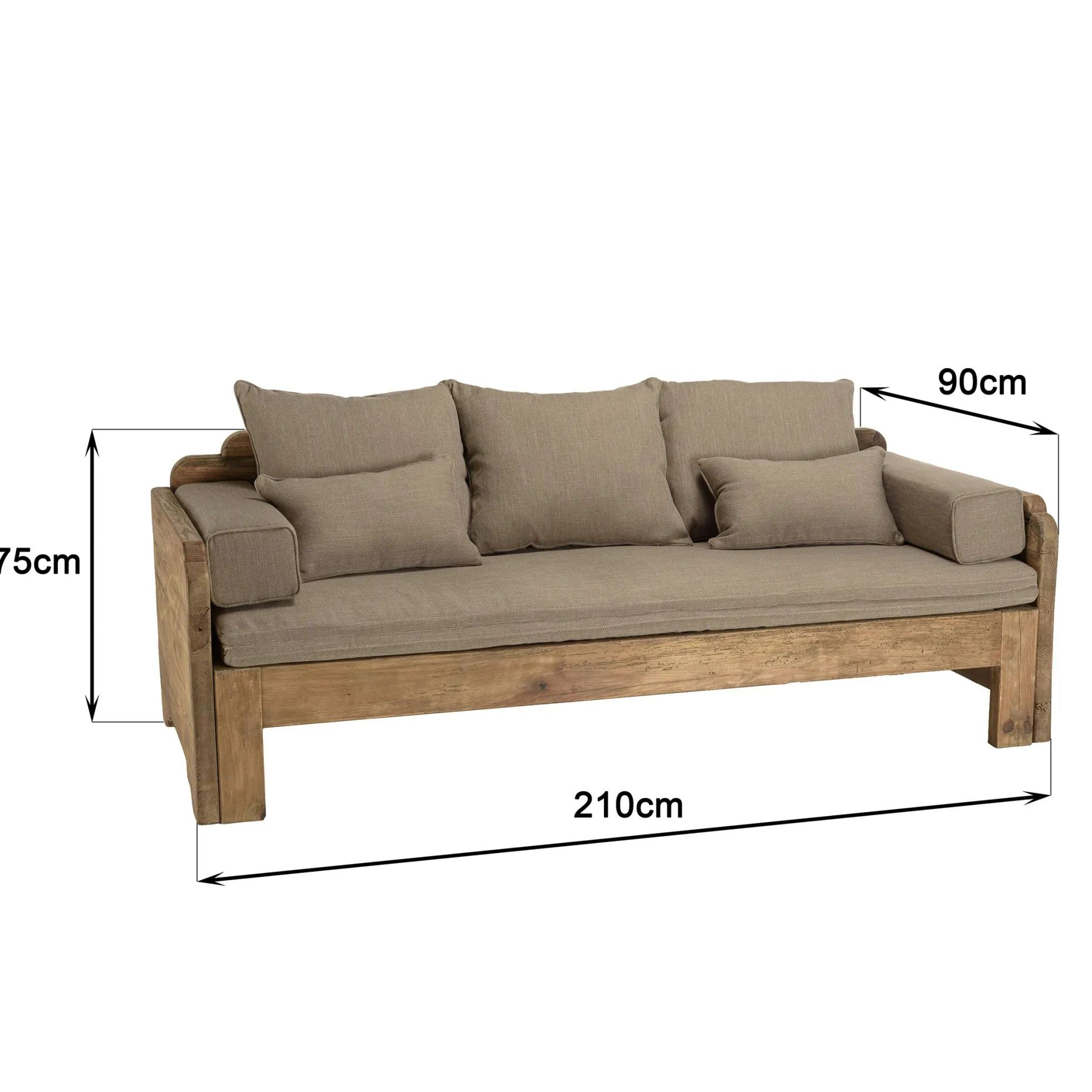 Canapé convertible en bois recyclé coussins taupe DENVER