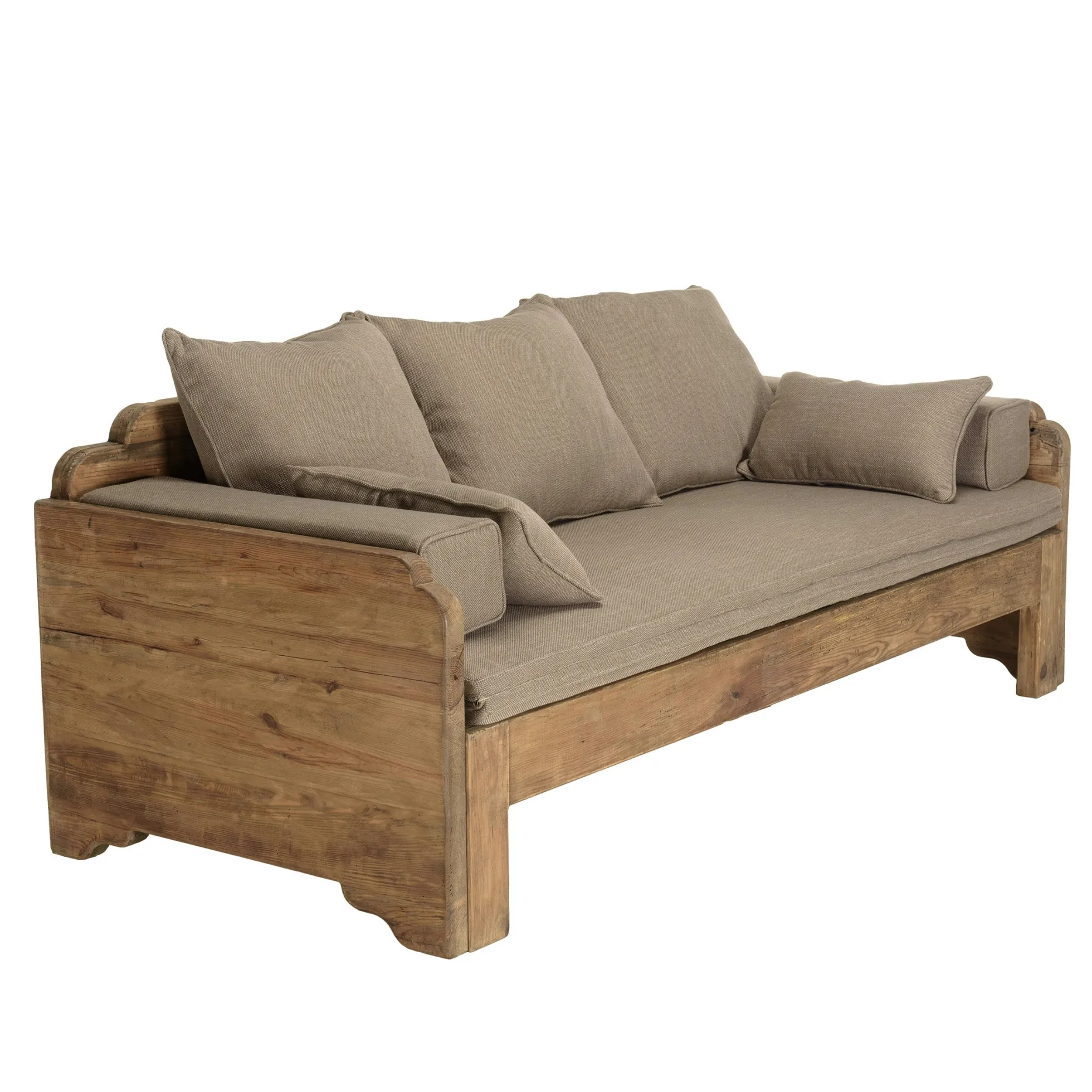 Canapé convertible en bois recyclé coussins taupe DENVER