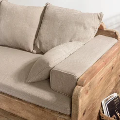 Canapé convertible en bois recyclé coussins taupe DENVER