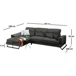Canapé d'angle anthracite - dossier inclinable, côté gauche MILO