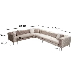Canapé d'angle beige en velours capitonné - côté gauche DOVER