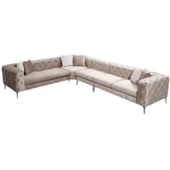 Canapé d'angle beige en velours capitonné - côté gauche DOVER