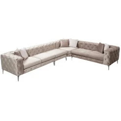 Canapé d'angle beige en velours capitonné - côté droit DOVER
