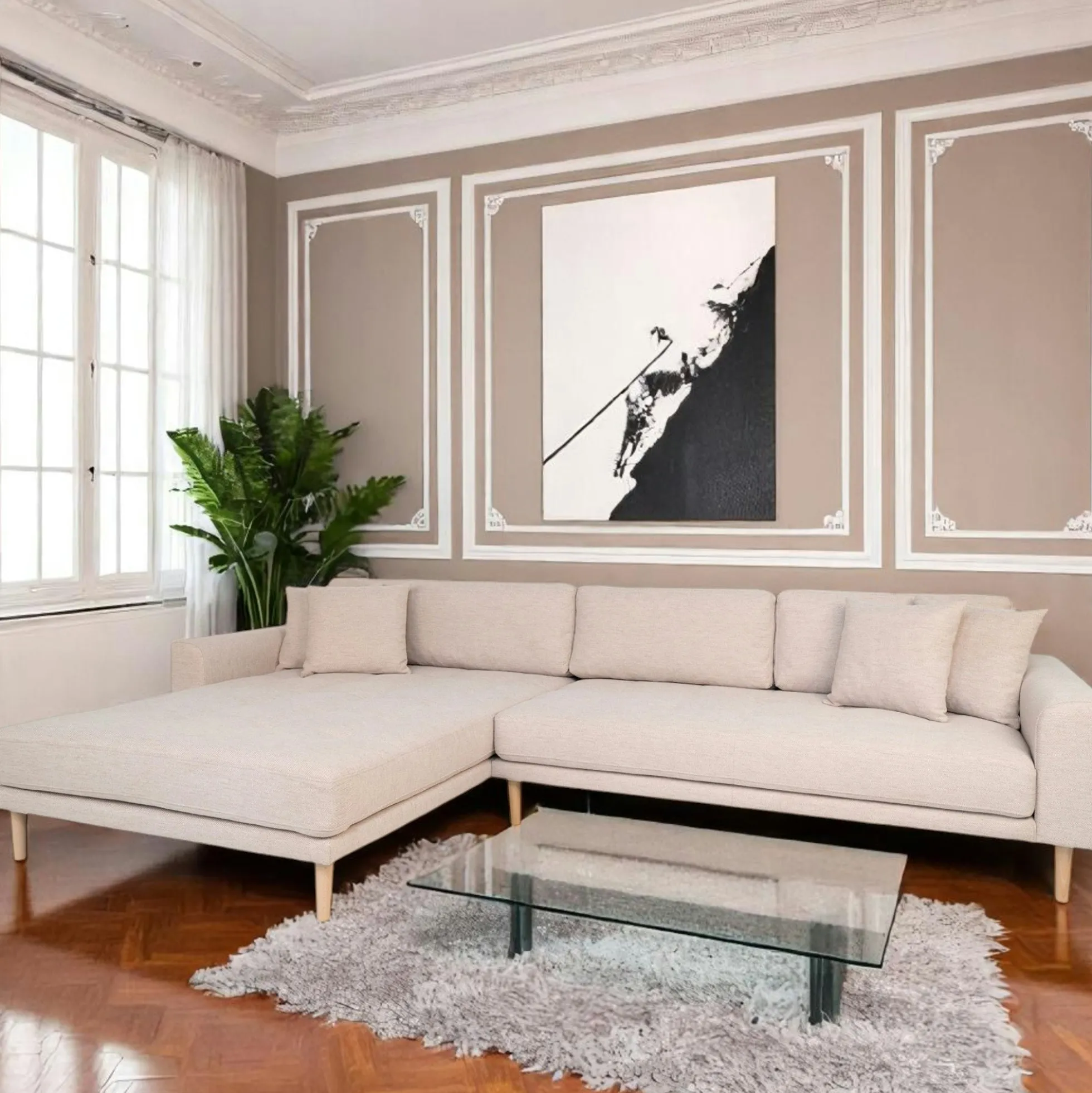 Canapé d'angle beige sable - côté gauche, 290 cm ROTTERDAM