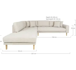 Canapé d'angle beige sable - pieds bois, côté gauche ROTTERDAM