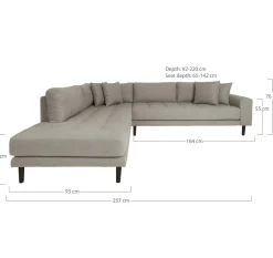 Canapé d'angle gris minéral - côté gauche, 257 cm ROTTERDAM