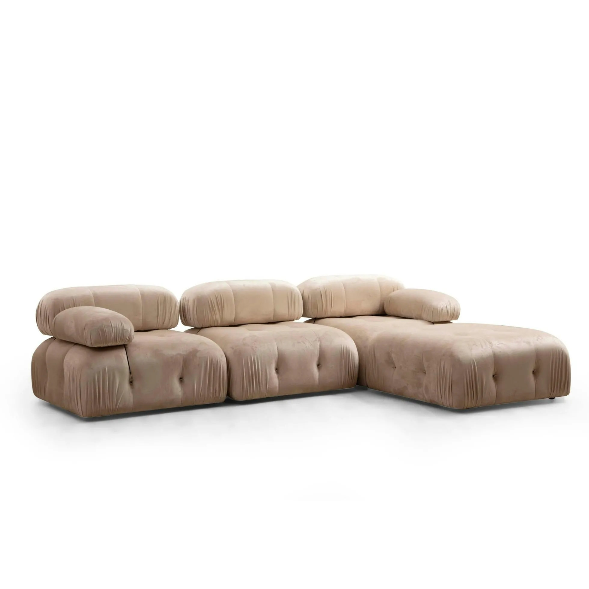 Canapé d'angle modulable beige - tissu velours RONDA