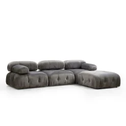 Canapé d'angle modulable gris - tissu velours RONDA