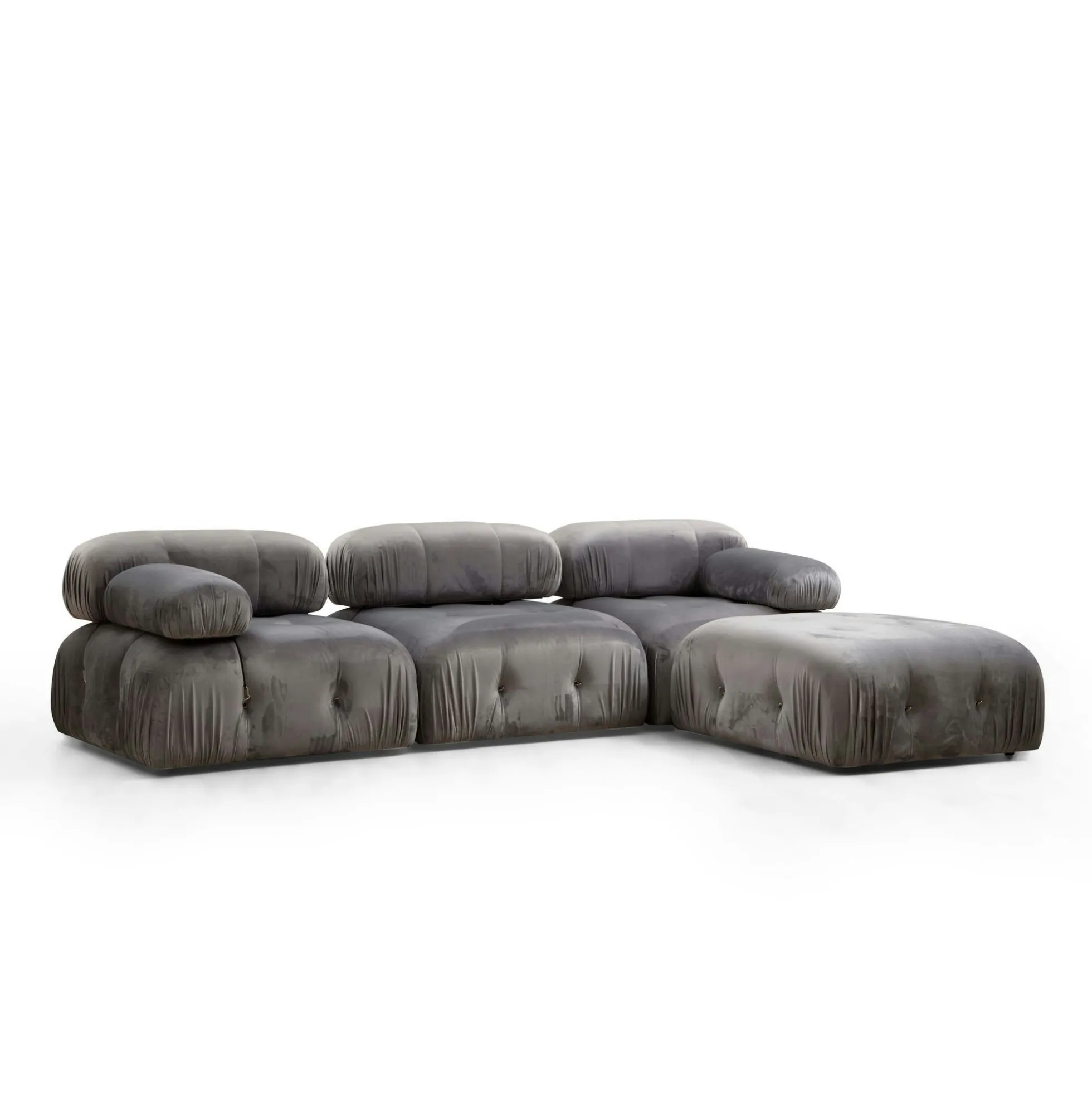 Canapé d'angle modulable gris - tissu velours RONDA
