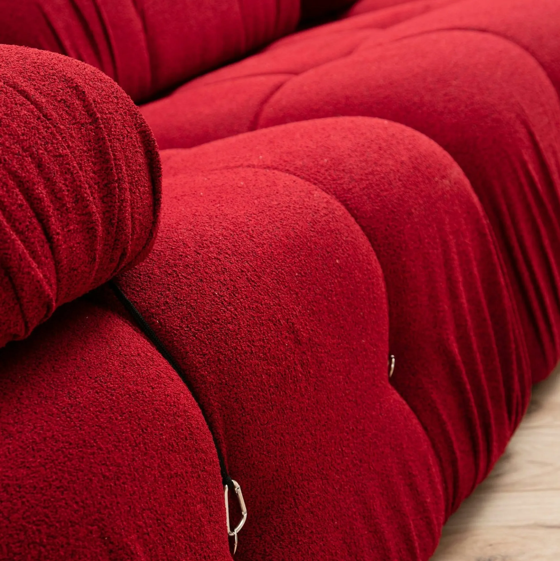 Canapé d'angle modulable rouge - tissu bouclette RONDA