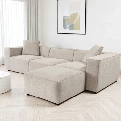 Canapé d'angle modulable taupe - tissu lin OSTUNI